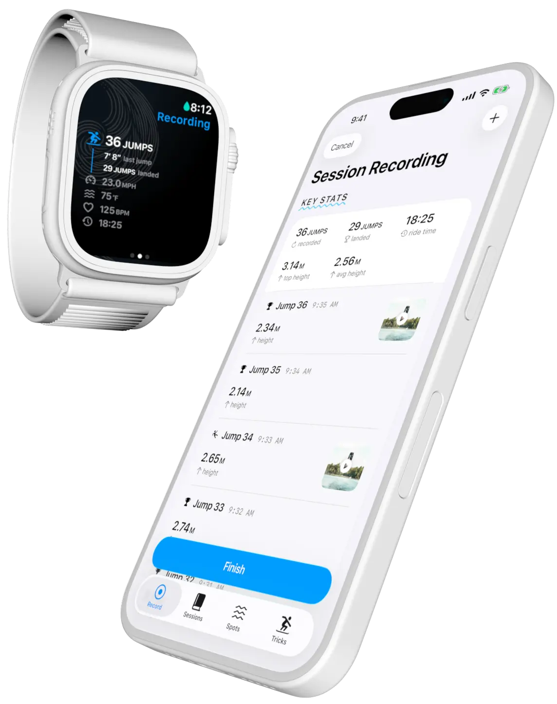 Wake app on Apple Watch automatically detecting wakeboard jumps and measuring air time